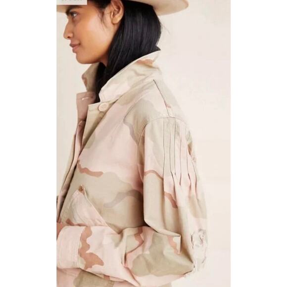 Anthropologie Lida Utility Pink Distressed Camo Canvas Jacket Size Small - Picture 2 of 13